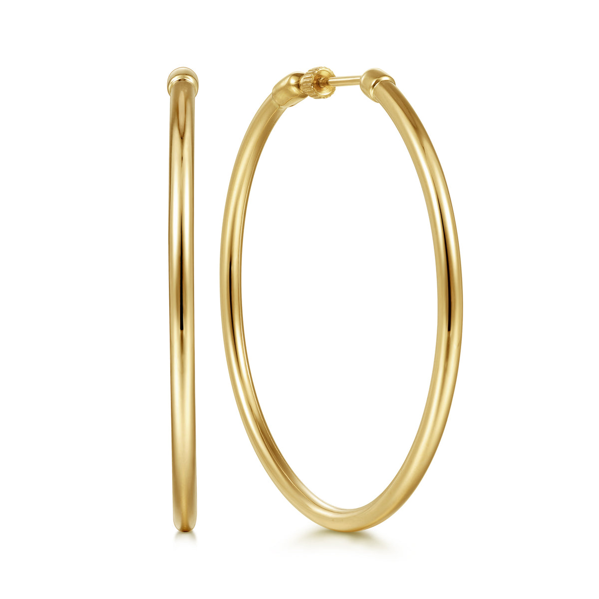 14K Yellow Gold 50mm Round Classic Hoop Earrings - View 1