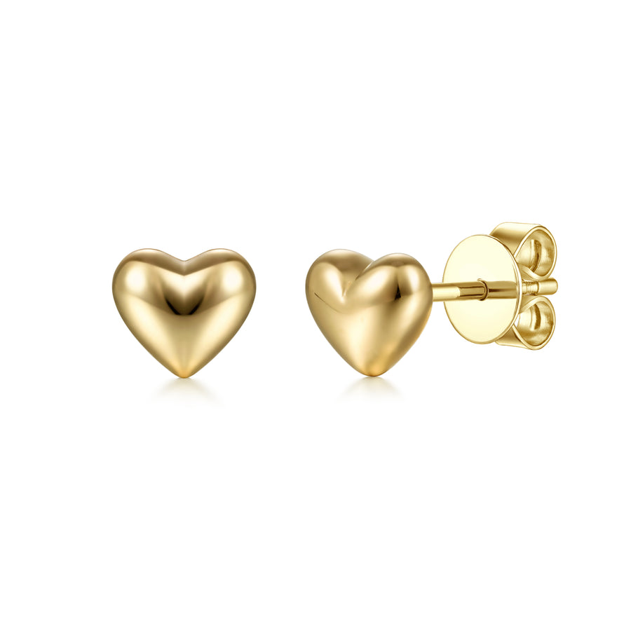 14K Yellow Gold Heart Plain Earrings