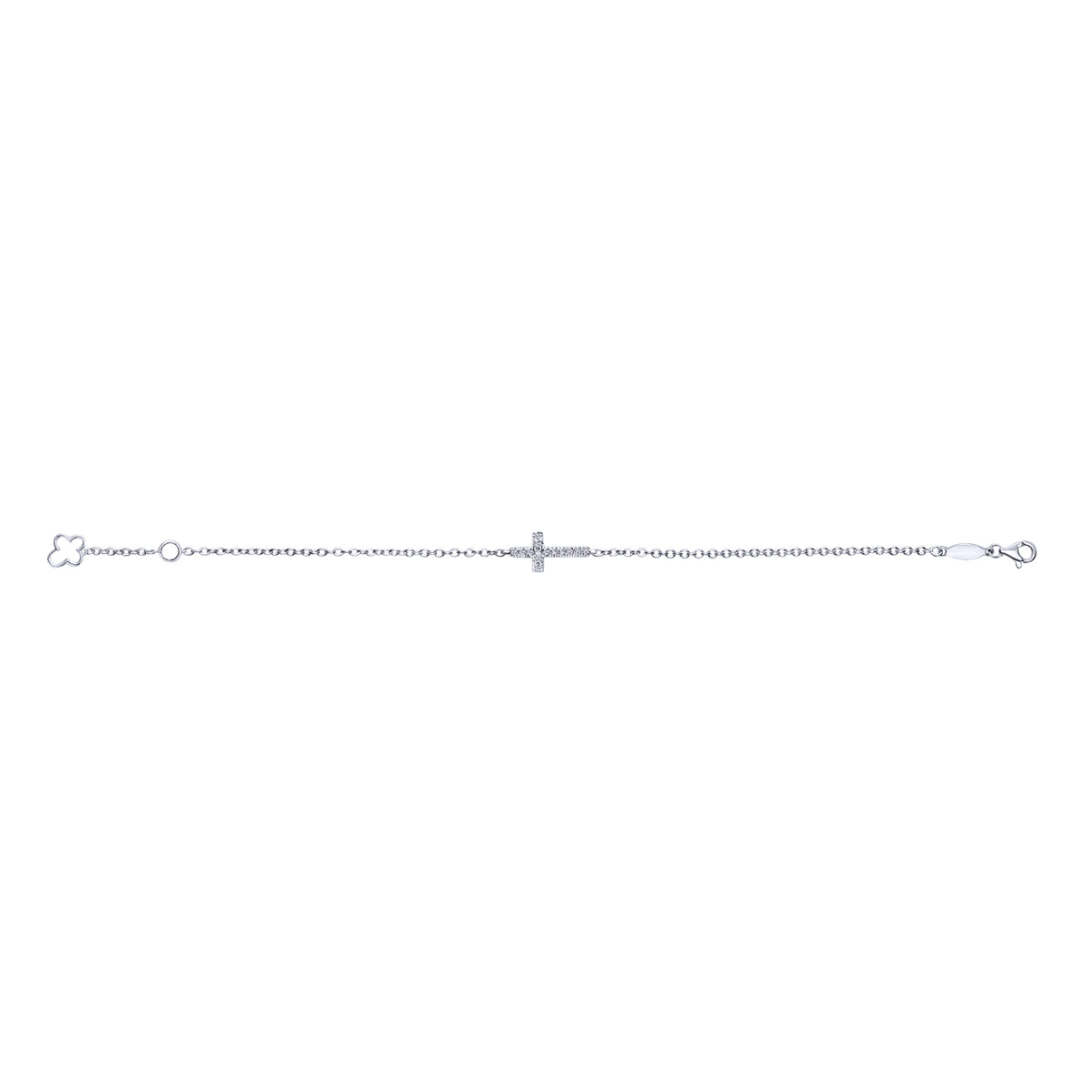 14K White Gold Diamond Cross Bracelet - View 3