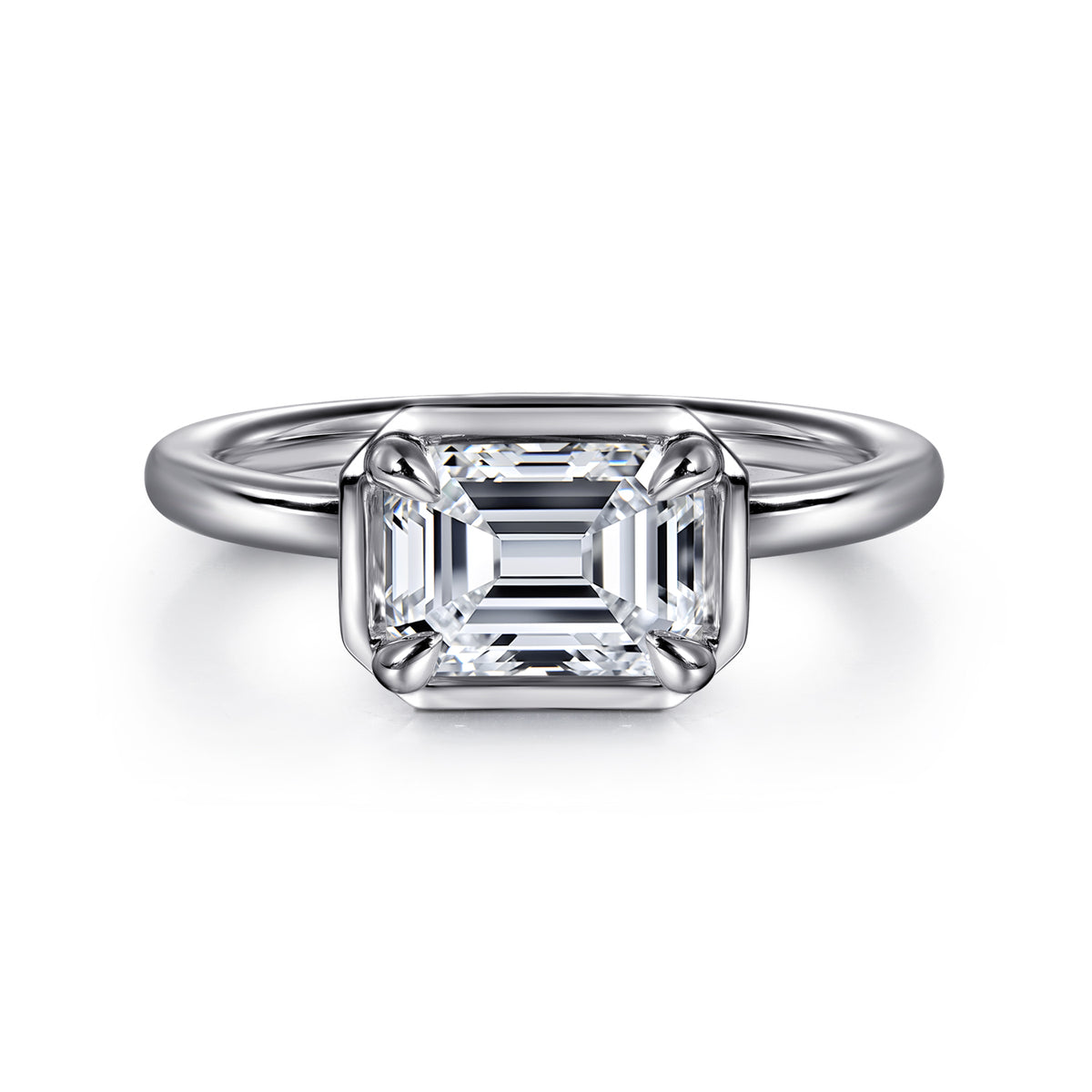 14K White Gold Emerald Cut Diamond Engagement Ring - View 1
