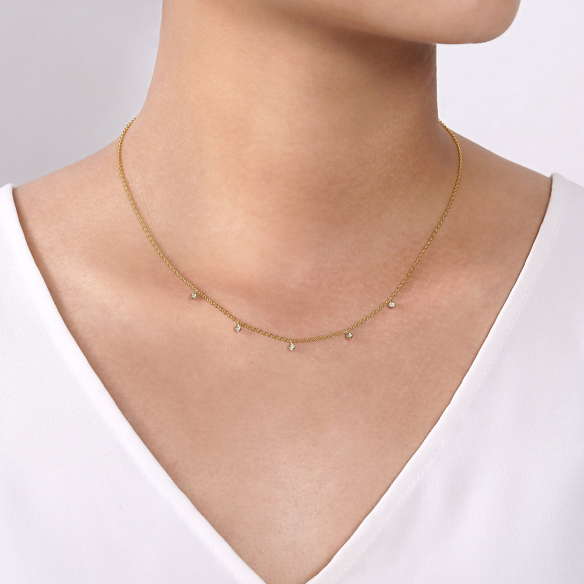 14K White & Yellow Gold Diamond Droplet Necklace - View 3