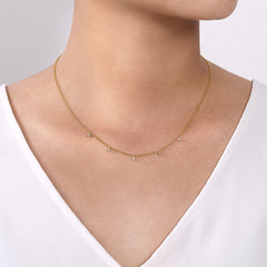 14K White & Yellow Gold Diamond Droplet Necklace thumbnail 3