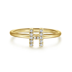 14K Yellow Gold Pavé Diamond Uppercase H Initial Ring thumbnail 1
