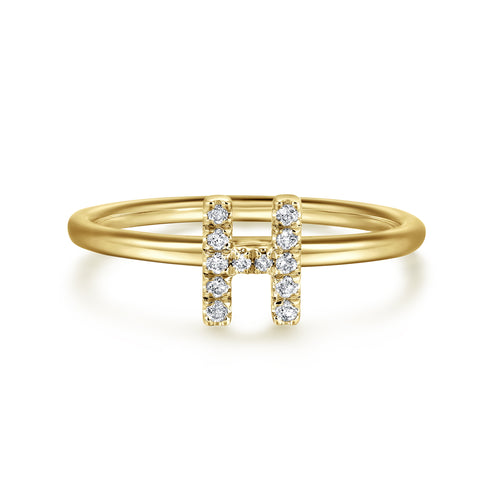 Bague initiale majuscule pavée de diamants en or 14 carats