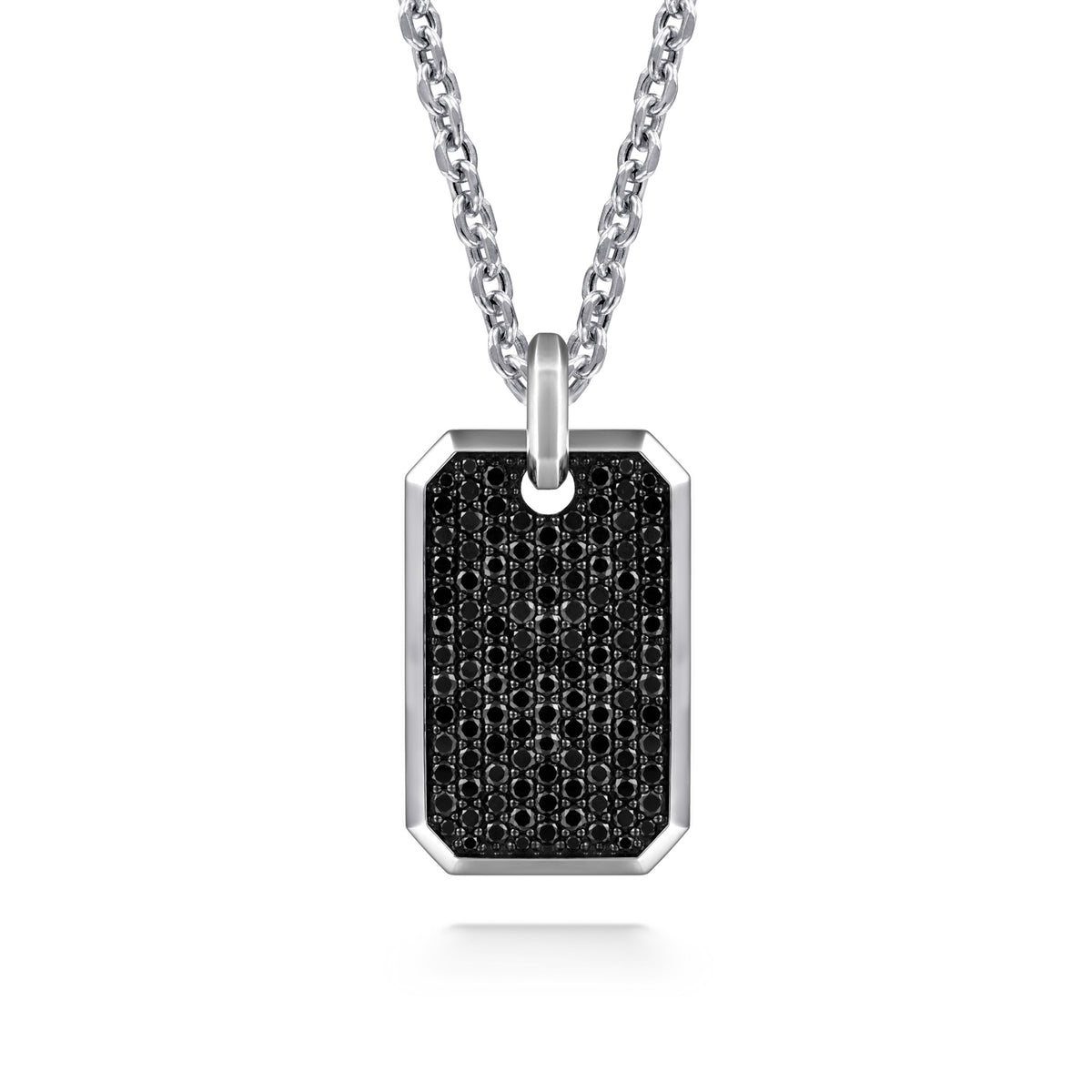 22 Inch 925 Sterling Silver Black Spinel Dog Tag Pendant Necklace - View 1