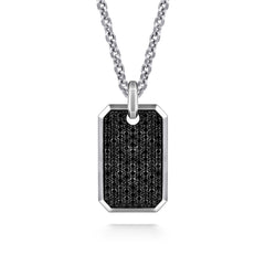 22 Inch 925 Sterling Silver Black Spinel Dog Tag Pendant Necklace thumbnail 1