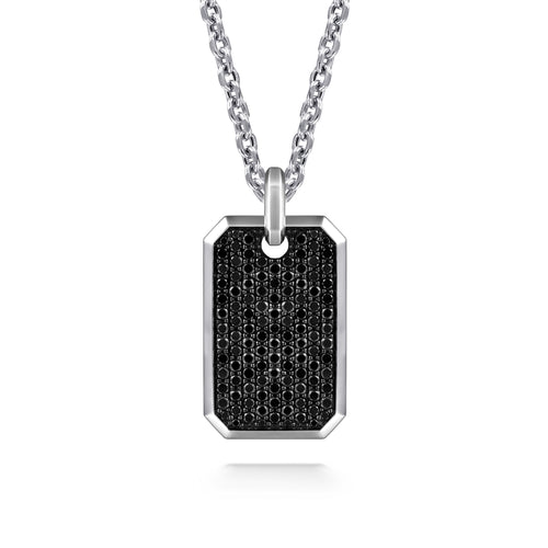 Collier avec pendentif plaque d’identité en argent sterling 925 et spinelle noire, 22 pouces
