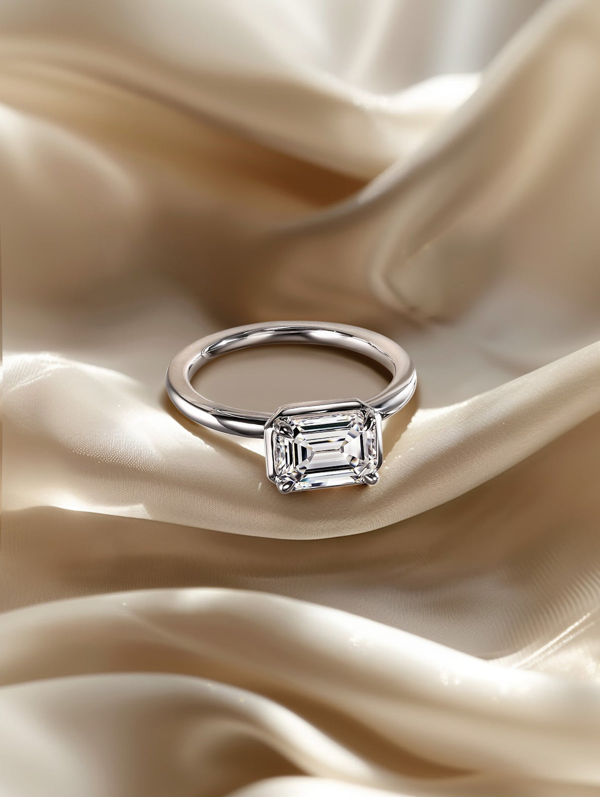 14K White Gold Emerald Cut Diamond Engagement Ring - View 6