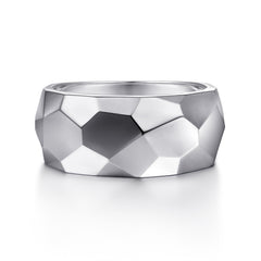 Wide 925 Sterling Silver Faceted Band in High Polished Finish thumbnail 1