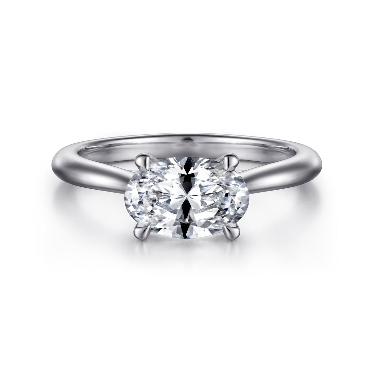 East-West Oval Solitaire Diamond Engagement Ring - View 1