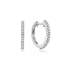 14K White Gold Round Scalloped 15mm Diamond Huggie Earrings thumbnail 1