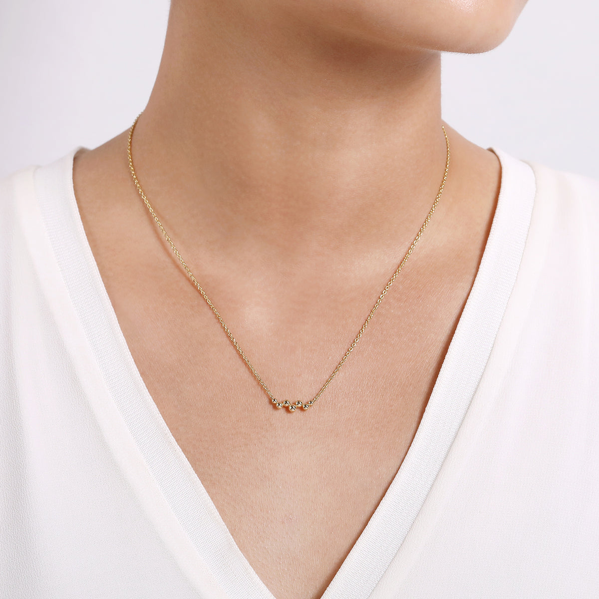 14K Yellow Gold Bead Bar Necklace - View 3