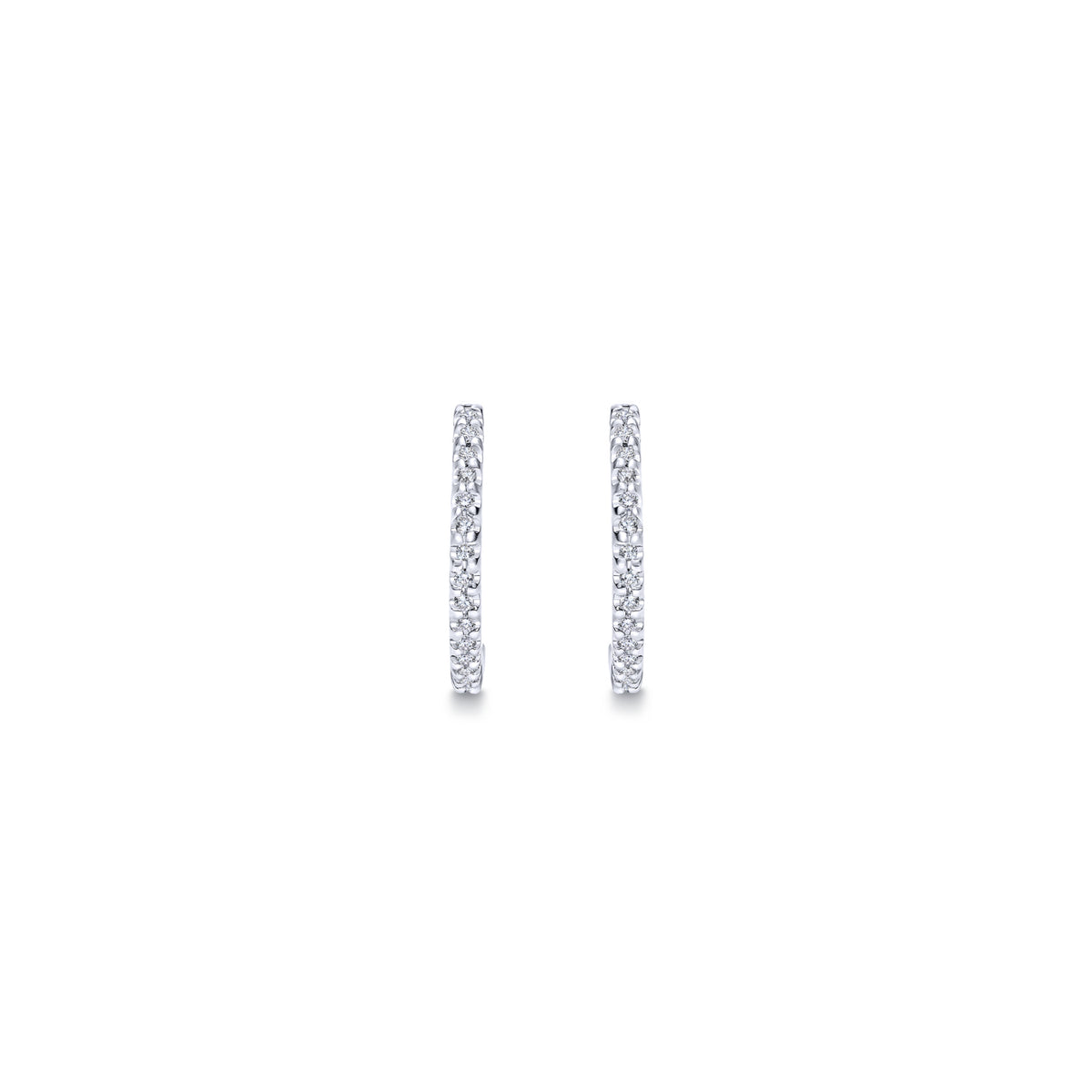 14K White Gold Round Scalloped 15mm Diamond Huggie Earrings - View 3