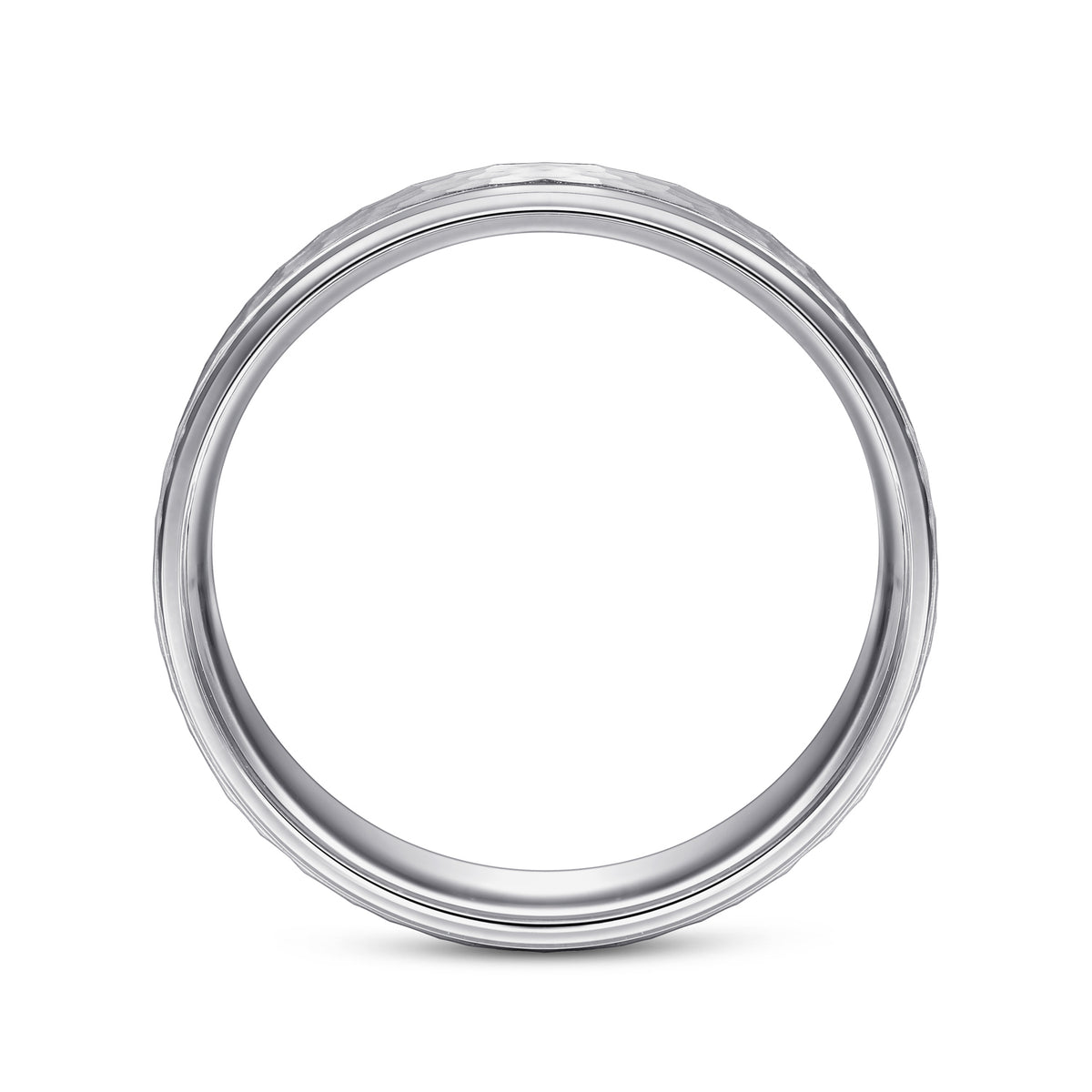 14K White Gold 6mm Men's Wedding Band in Hammered Finish - View 2
