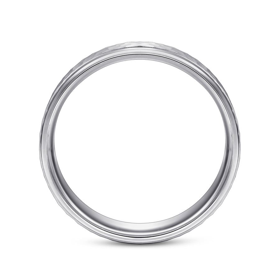 14K White Gold 6mm Men's Wedding Band in Hammered Finish