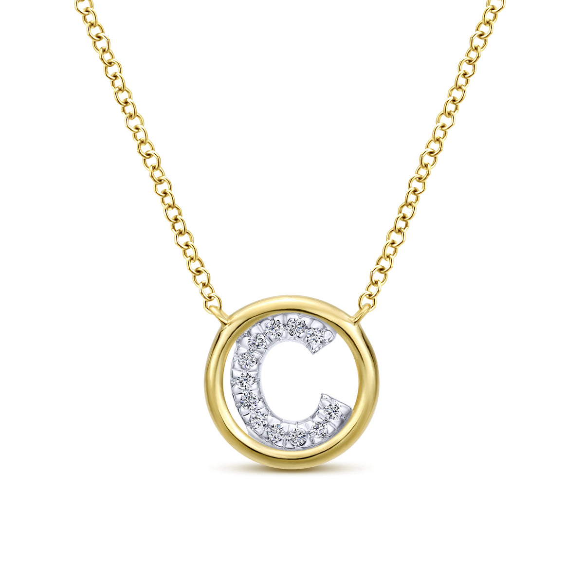 14K Yellow Gold Diamond C Initial Pendant Necklace - View 1