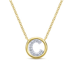 14K Yellow Gold Diamond C Initial Pendant Necklace thumbnail 1