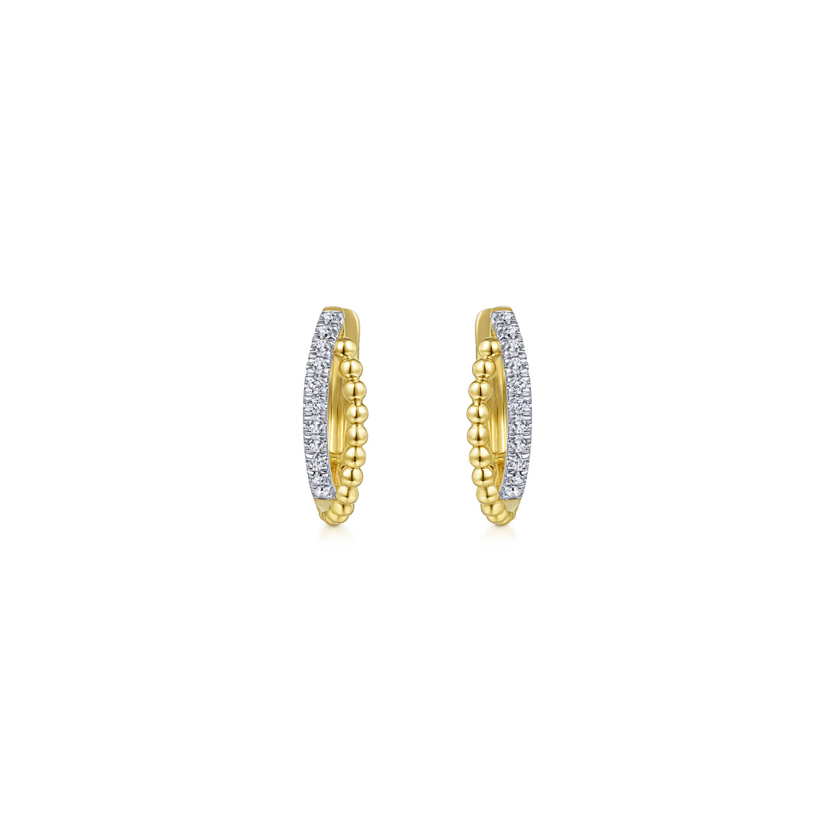 14K Yellow Gold Diamond Huggie Earrings, 10mm - View 3