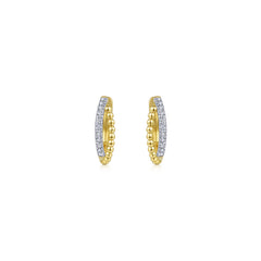14K Yellow Gold Diamond Huggie Earrings, 10mm thumbnail 3