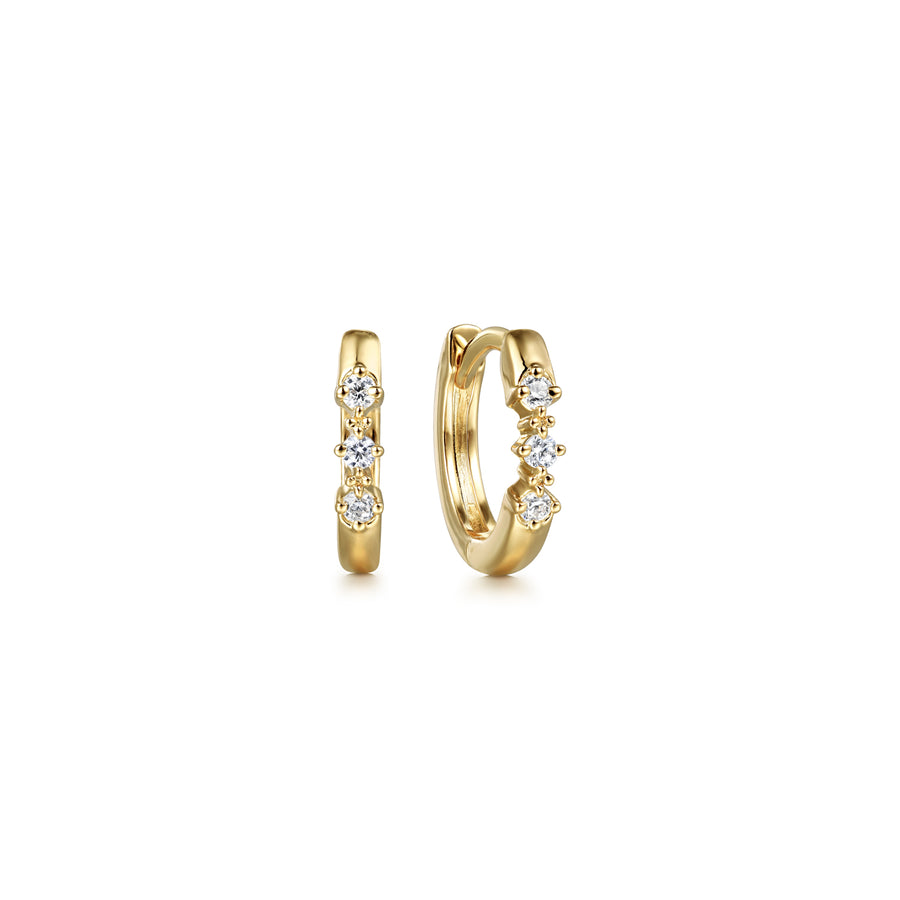 Huggie Earrings 14K Yellow Gold Diamond 0.06ct 10mm