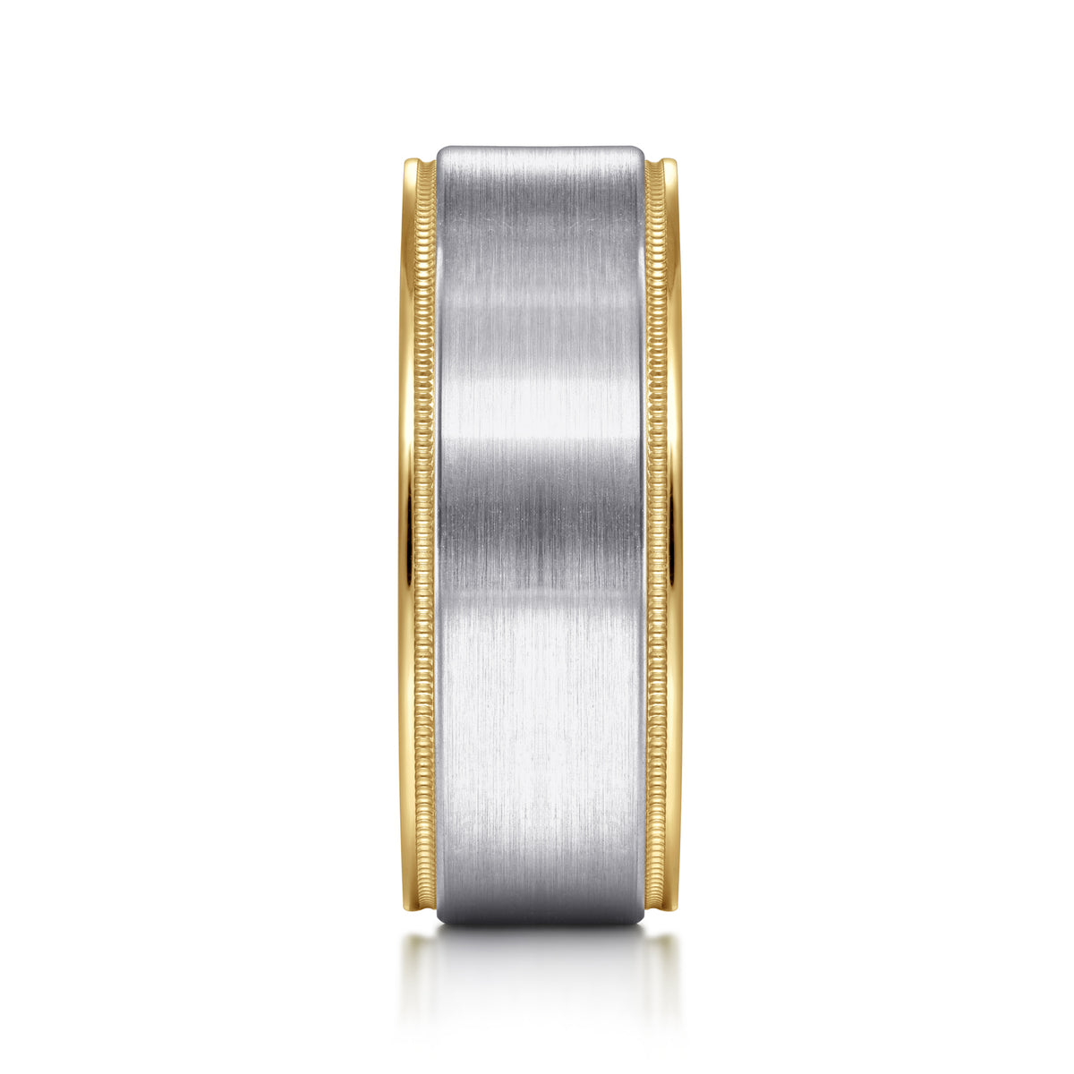 14K White-Yellow Gold 8mm Two Tone Men's Wedding Band in Satin Finish - View 4