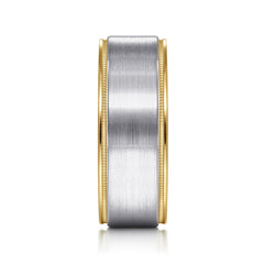 14K White-Yellow Gold 8mm Two Tone Men's Wedding Band in Satin Finish thumbnail 4