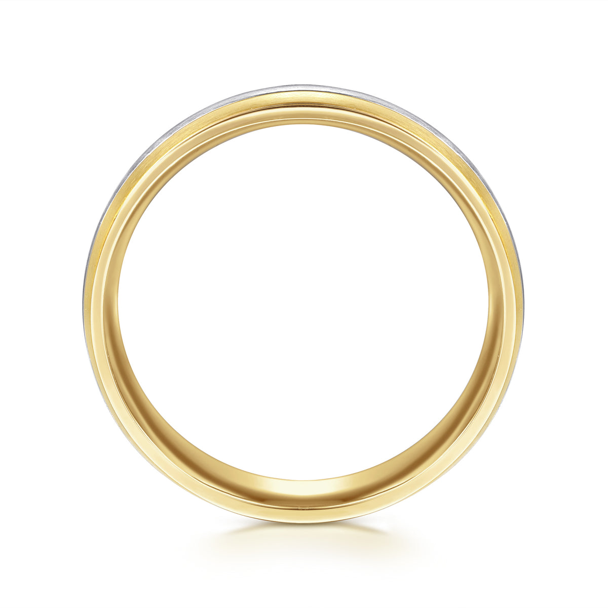 14K White-Yellow Gold 6mm Two Tone Men's Wedding Band in Satin Finish - View 2