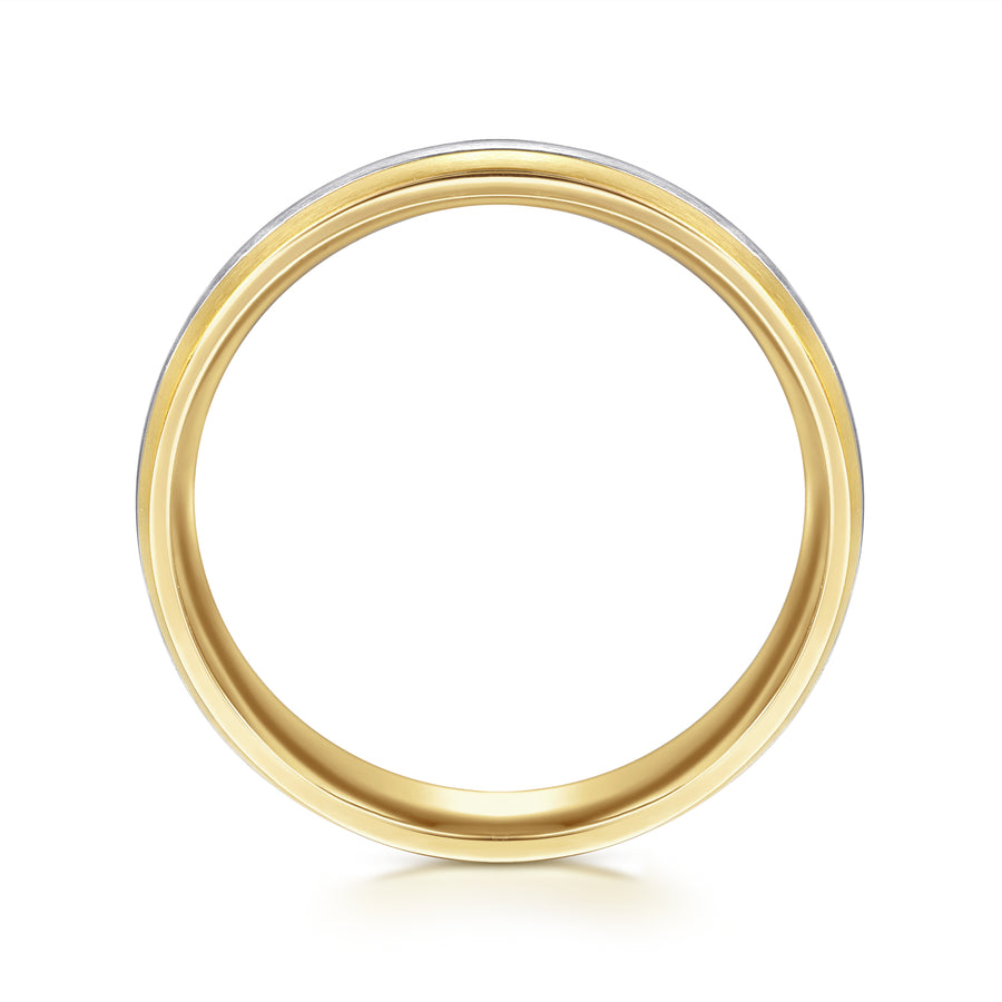 14K White-Yellow Gold 6mm Two Tone Men's Wedding Band in Satin Finish