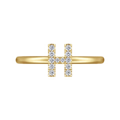 14K Yellow Gold Pavé Diamond Uppercase H Initial Ring thumbnail 5