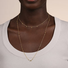 14K Yellow Gold Beaded Station Droplet Necklace thumbnail 4