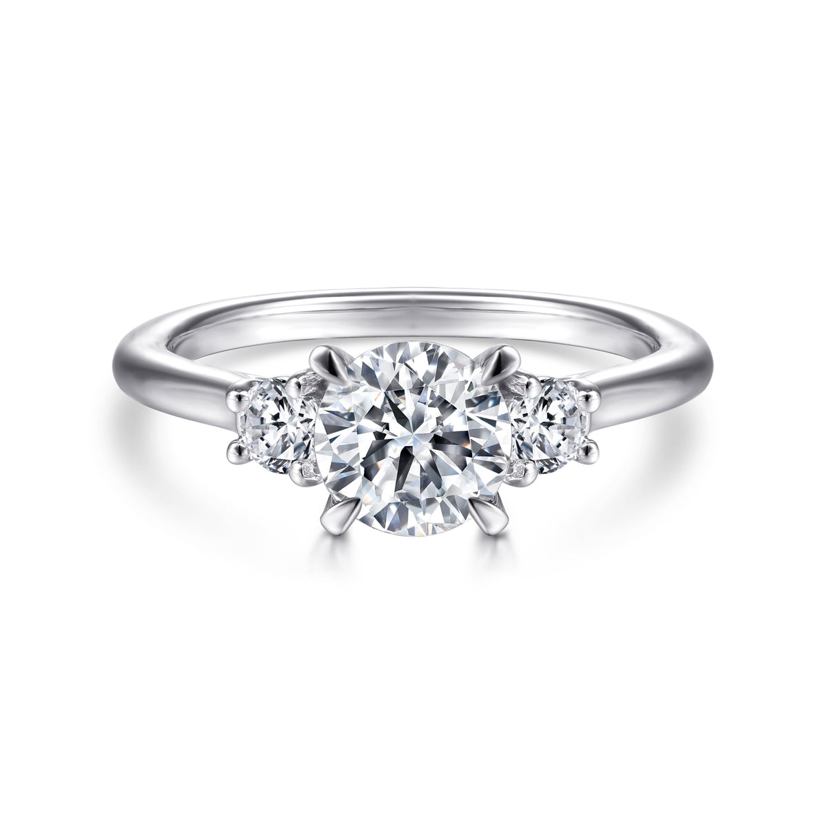 Classic 14K Gold Round Three Stone Diamond Engagement Ring - View 1