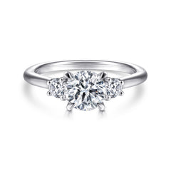 Classic 14K Gold Round Three Stone Diamond Engagement Ring thumbnail 1