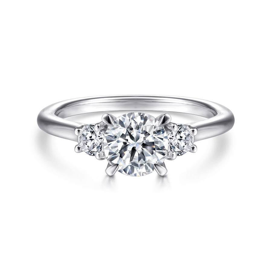 Classic 14K Gold Round Three Stone Diamond Engagement Ring