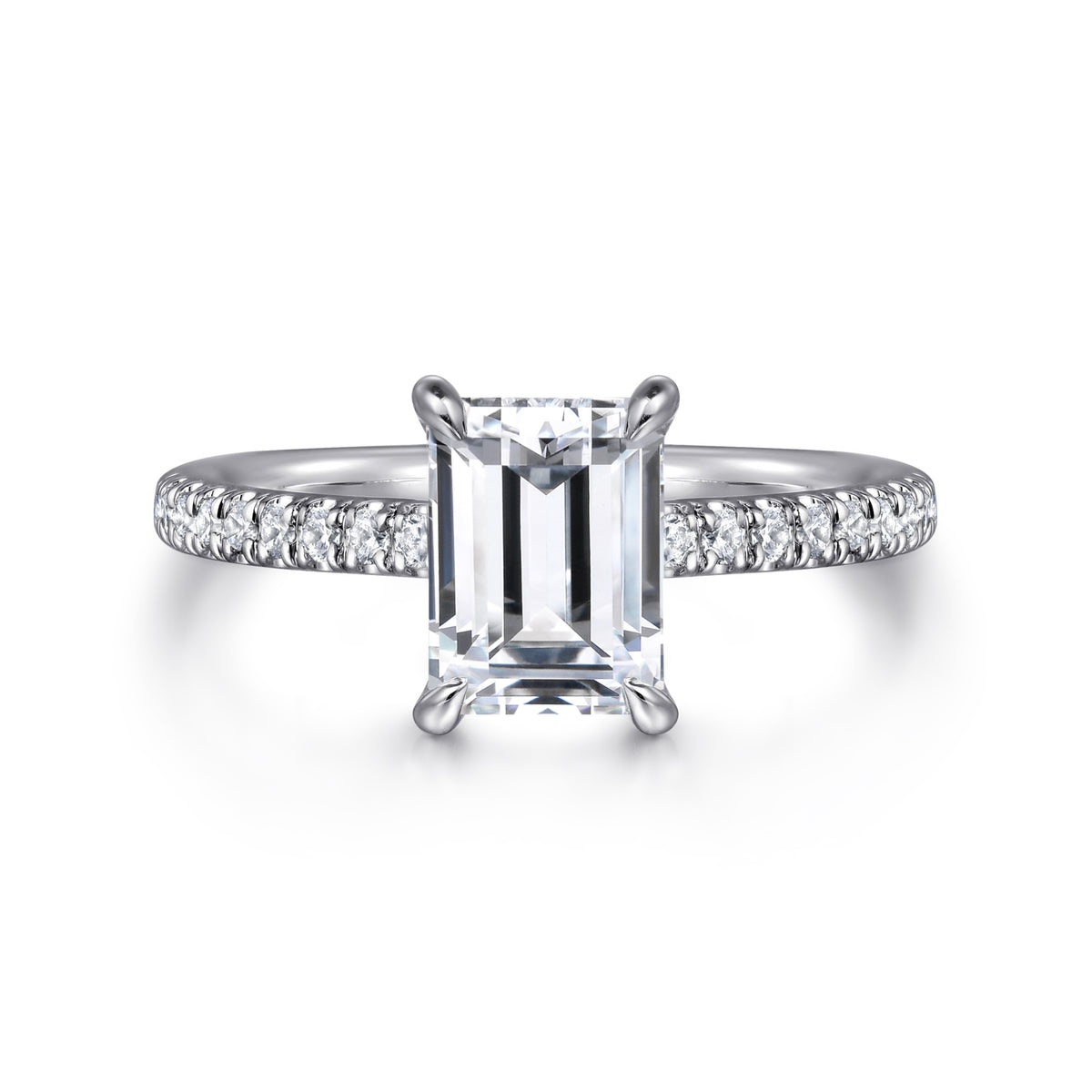 14K White Gold Emerald Cut Diamond Engagement Ring - View 1