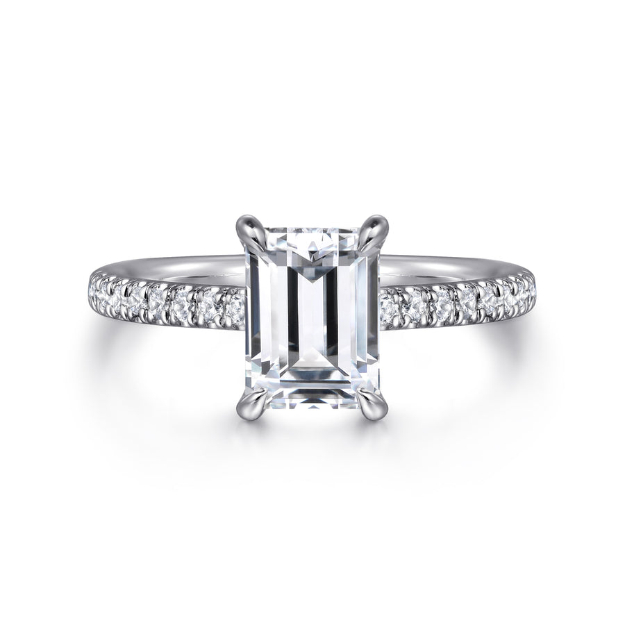 14K White Gold Emerald Cut Diamond Engagement Ring