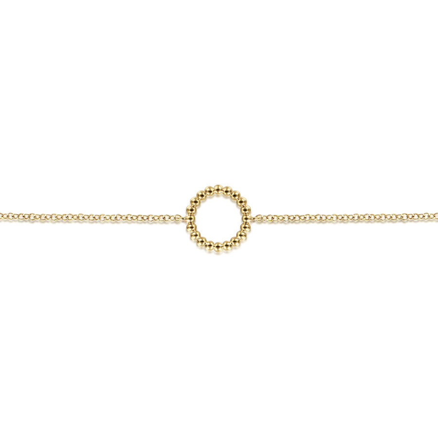 14K Yellow Gold Beaded Circle Chain Bracelet