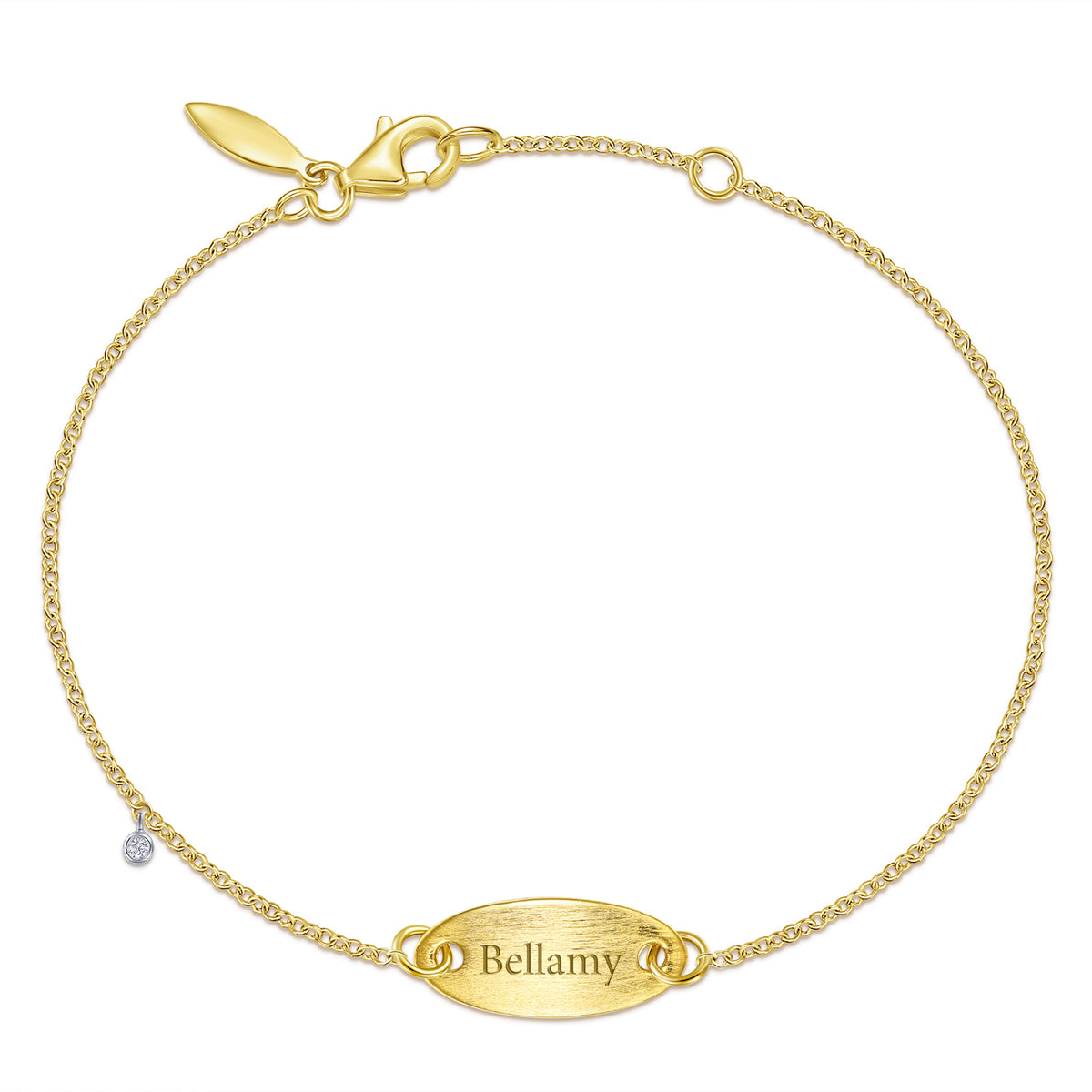 14K Yellow-White Gold Oval Nameplate Bracelet with Bezel Set Diamond Charm - View 2