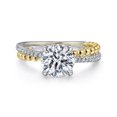 14K White-Yellow Gold Split Shank Round Hidden Halo Diamond Engagement Ring thumbnail 1
