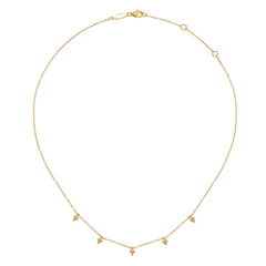 14K Yellow Gold Beaded Station Droplet Necklace thumbnail 2