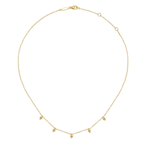 14K Yellow Gold Beaded Station Droplet Necklace