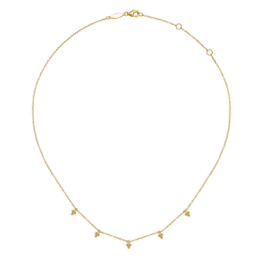 14K Yellow Gold Beaded Station Droplet Necklace