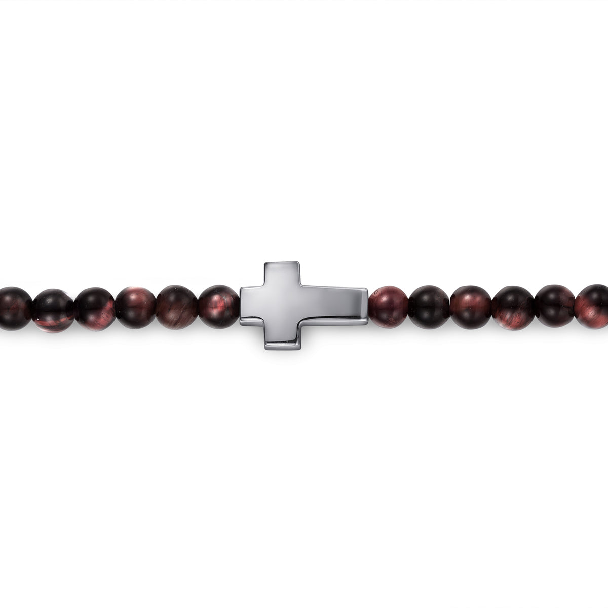 925 Sterling Silver Cross Bracelet with 4mm Tiger Eye Beads - View 2