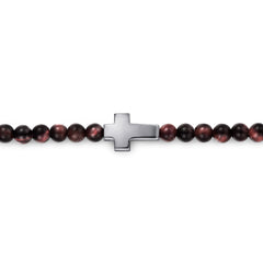 925 Sterling Silver Cross Bracelet with 4mm Tiger Eye Beads thumbnail 2