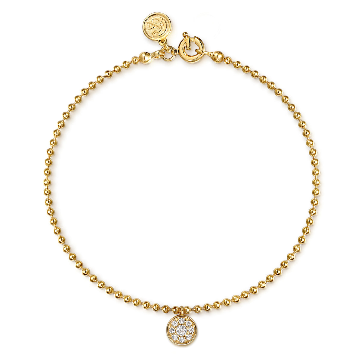 14K Yellow Gold Beaded White Sapphire Pave Charm Bracelet - View 1
