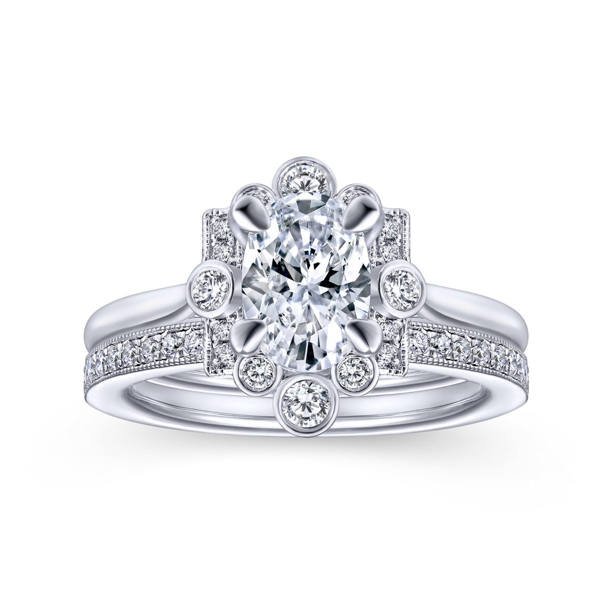 Art Deco Oval Halo Diamond Engagement Ring - View 4
