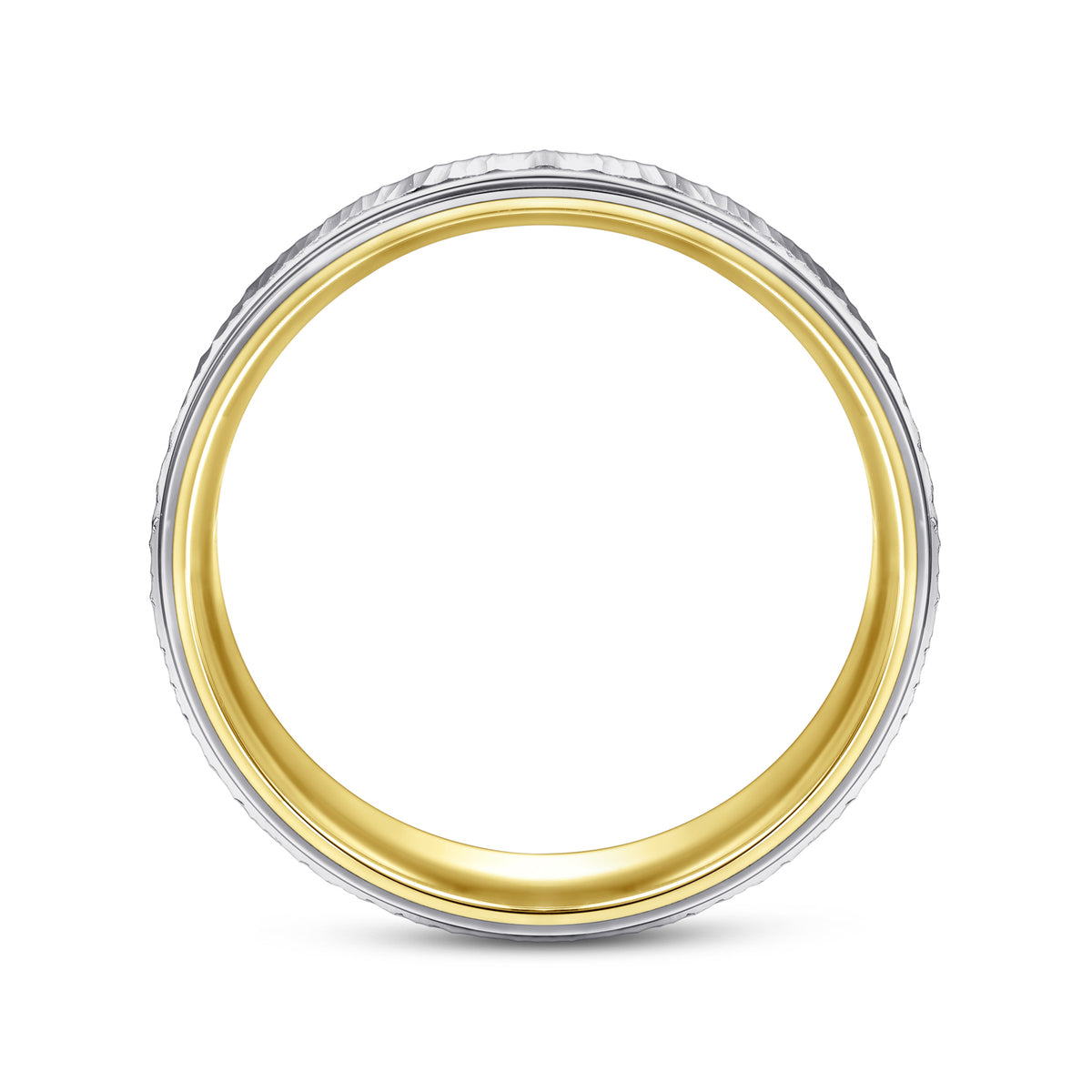 14K White-Yellow Gold 6mm Men's Wedding Band with Vertical Etching - View 2