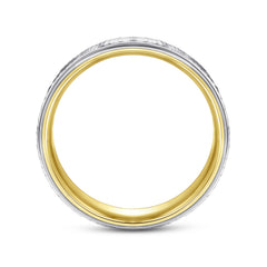 14K White-Yellow Gold 6mm Men's Wedding Band with Vertical Etching thumbnail 2