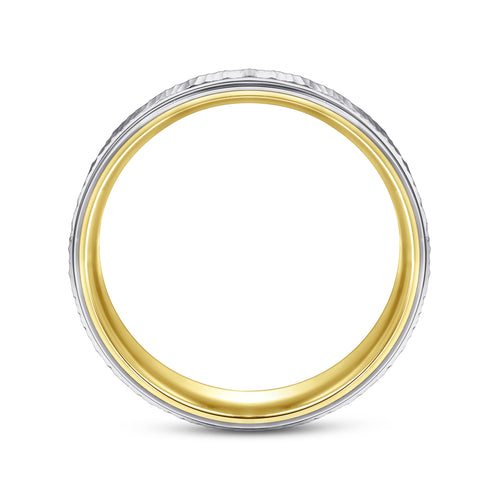 Alliance pour homme en or blanc-jaune 14K de 6 mm avec gravure verticale