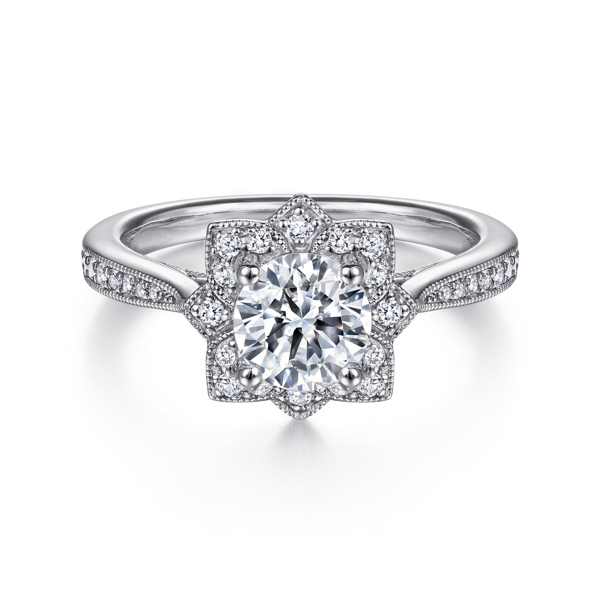 Vintage-Inspired Round Halo Diamond Engagement Ring - 0.21 CTW - View 1
