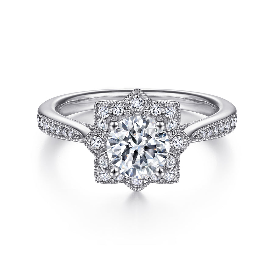 Vintage-Inspired Round Halo Diamond Engagement Ring - 0.21 CTW